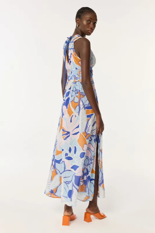 Long Dress Chiara - Blue Macro Lilium sold by Poupette St Barth