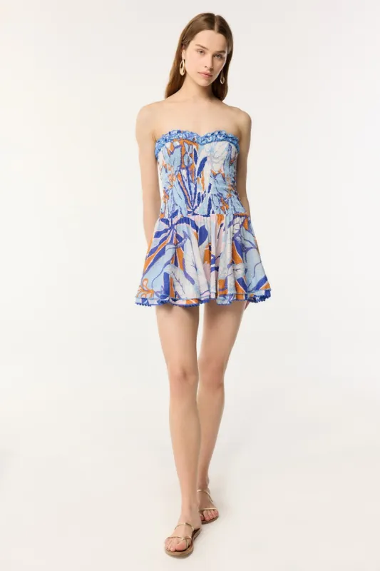 Bandeau Dress Cory - Blue Macro Lilium sold by Poupette St Barth