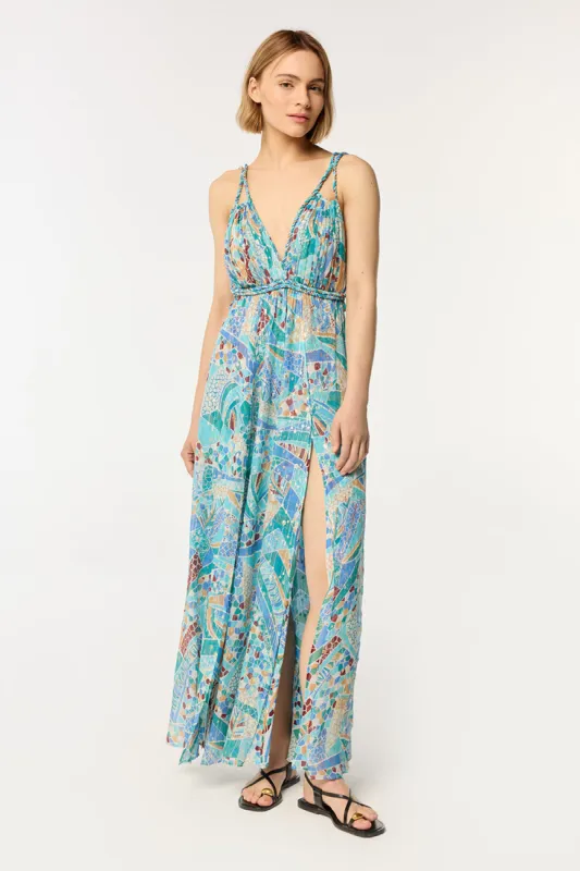 Long Dress Collette - Blue Mosaic sold by Poupette St Barth
