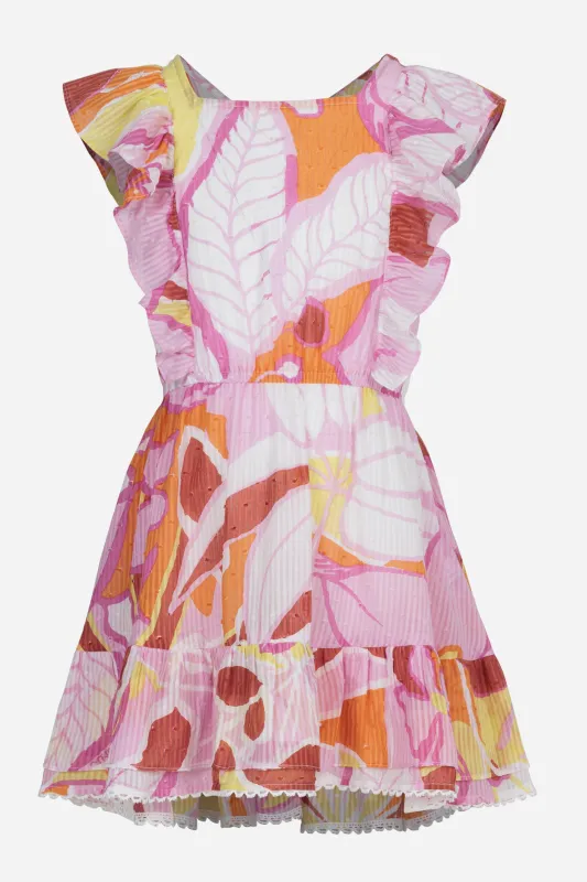 Mini Dress Kora for girls - Pink Macro Lilium sold by Poupette St Barth