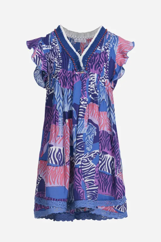 Mini Dress Sasha for girls - Blue Ashanti sold by Poupette St Barth