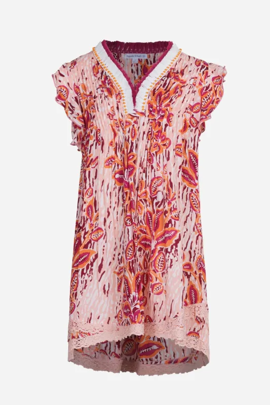 Mini Dress Sasha for girls - Pink Exotic Forest sold by Poupette St Barth