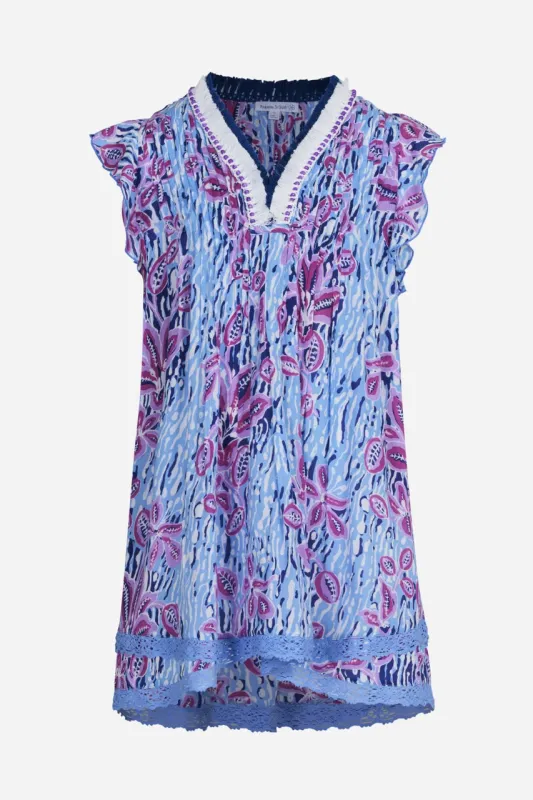 Mini Dress Sasha for girls - Blue Exotic Forest sold by Poupette St Barth