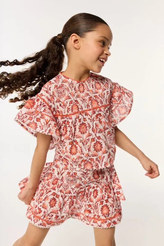Mini Skirt Chantal for girls - Pink Victorian made by Poupette St Barth
