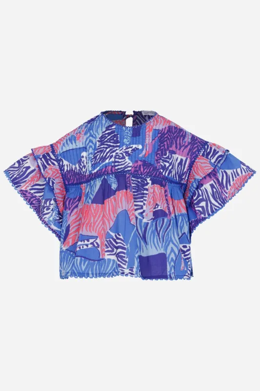 Blouse Chantal for girls - Blue Ashanti made by Poupette St Barth