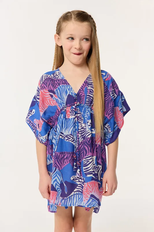 Kaftan Amaya for girls - Blue Ashanti made by Poupette St Barth