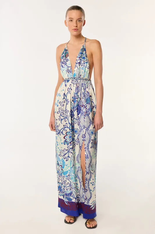 Long Dress Calla - Blue Geo Fish sold by Poupette St Barth