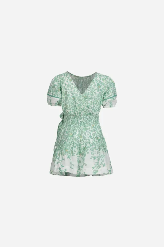 Mini Dress Chantal for girls - Green Lazuli sold by Poupette St Barth