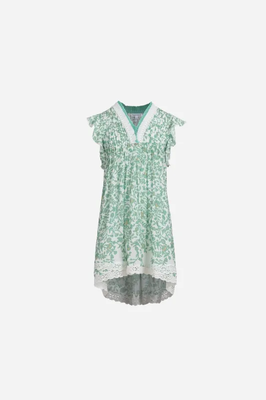 Mini Dress Sasha for girls - Green Lazuli sold by Poupette St Barth