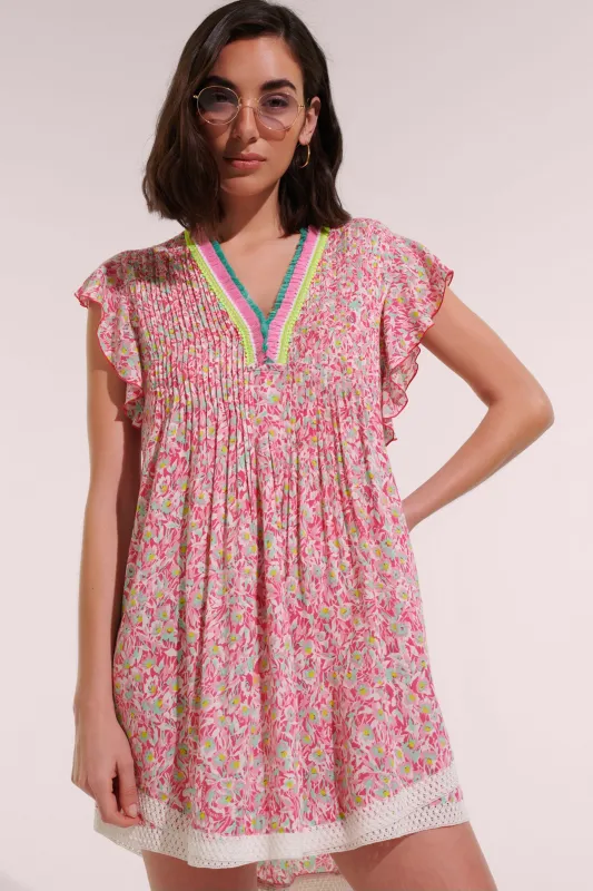 Mini Dress Sasha - Pink Ocean Flowers sold by Poupette St Barth