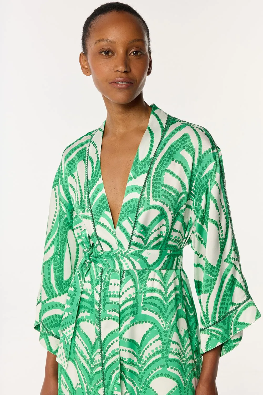 Long Kimono Erica - Green Himba sold by Poupette St Barth
