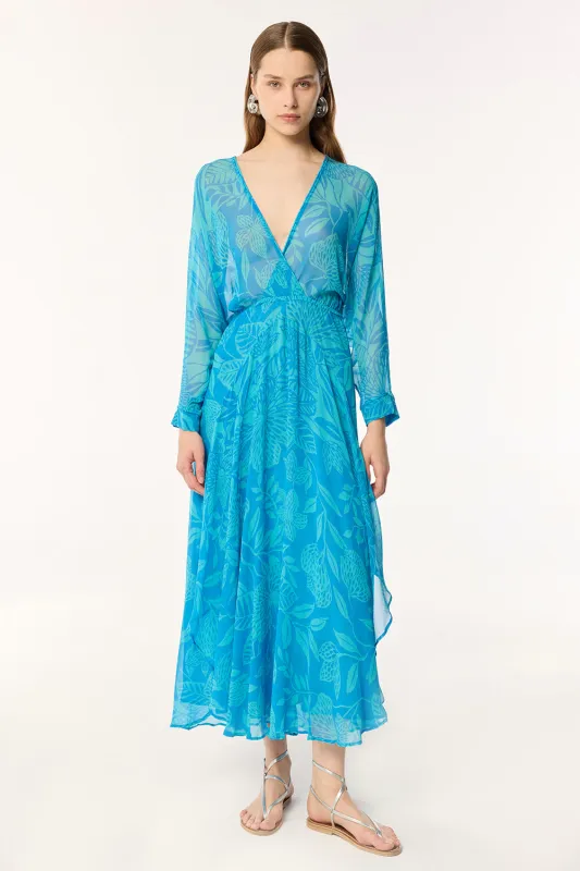 Long Dress Ilona - Blue Macro Stelis sold by Poupette St Barth