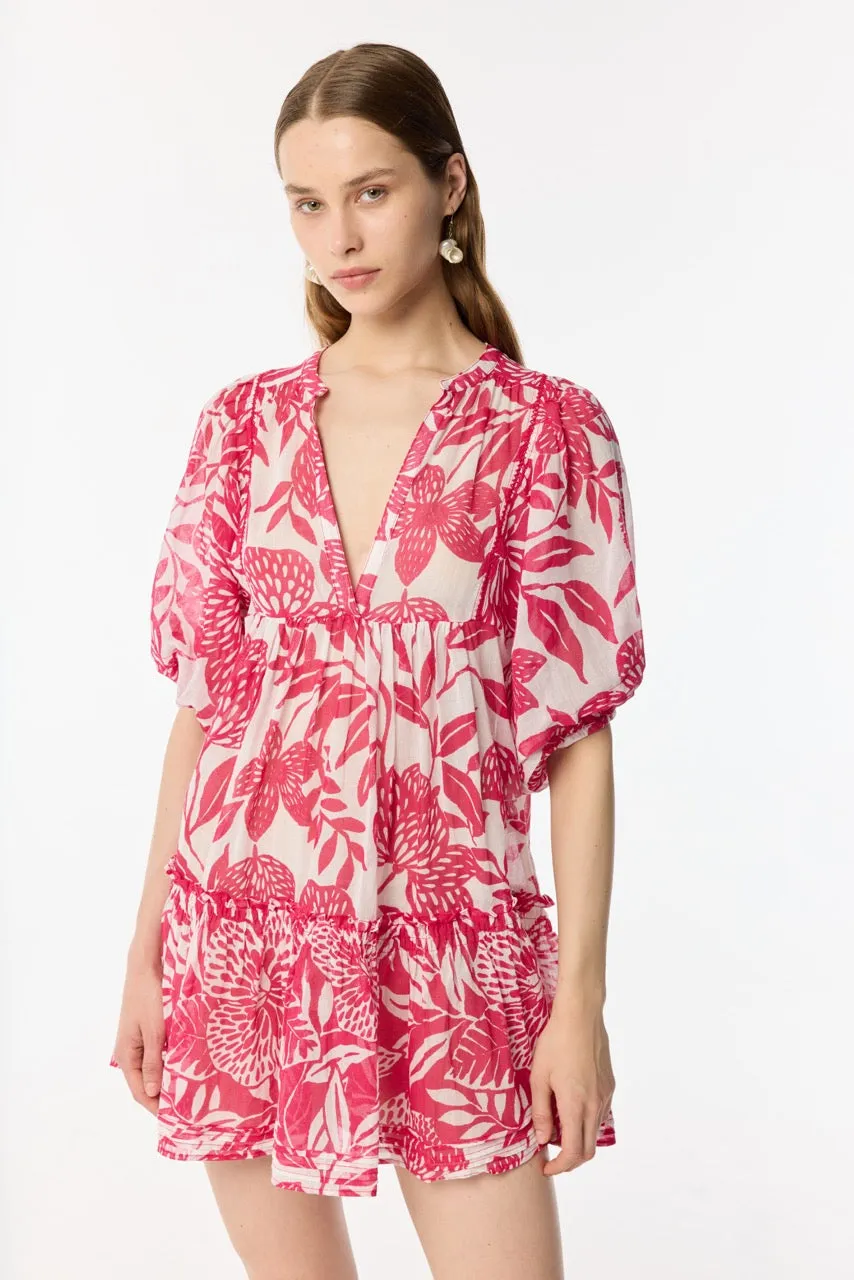 Mini Dress Aria - White Pink Macro Stelis sold by Poupette St Barth