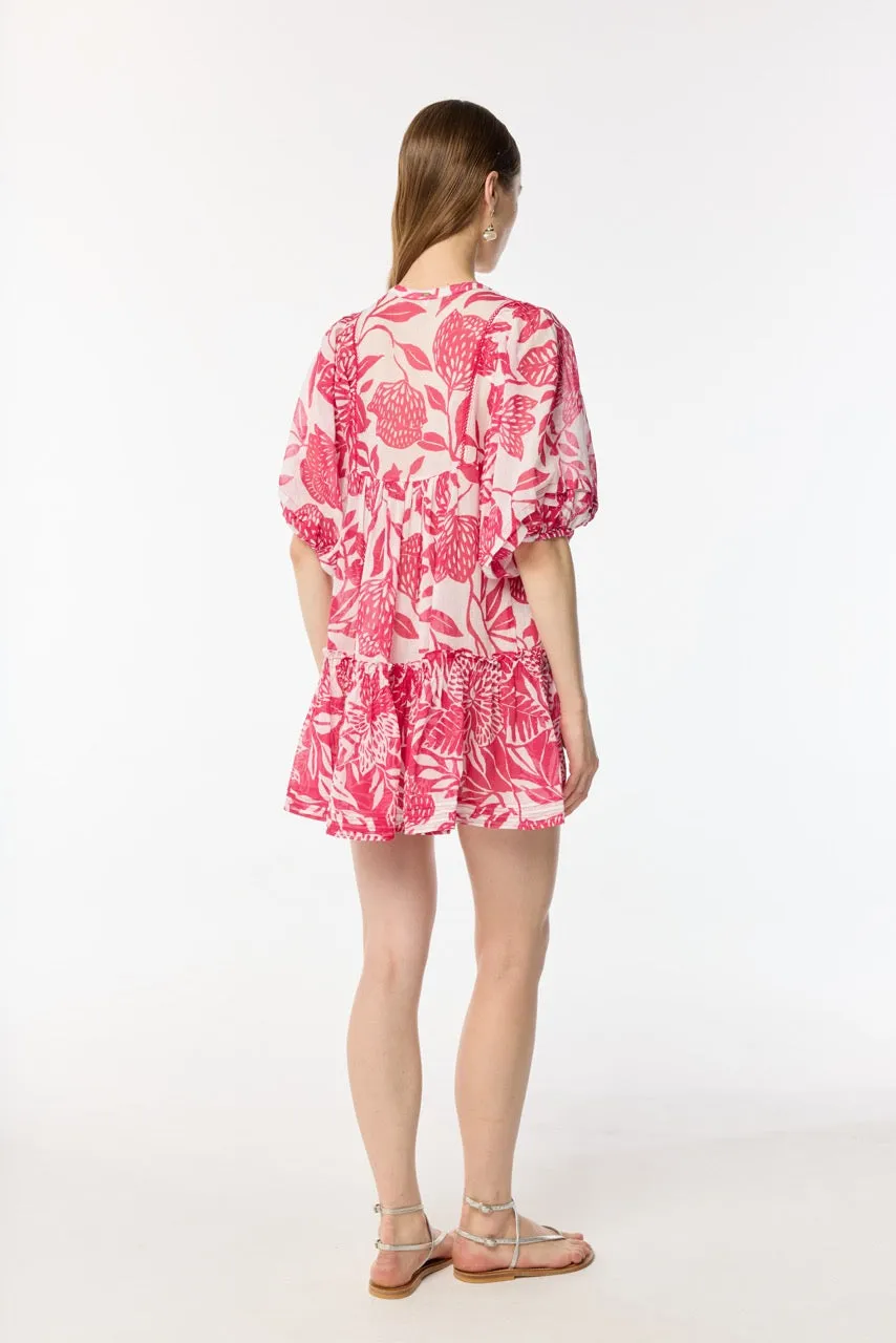 Mini Dress Aria - White Pink Macro Stelis sold by Poupette St Barth product image thumbnail 3