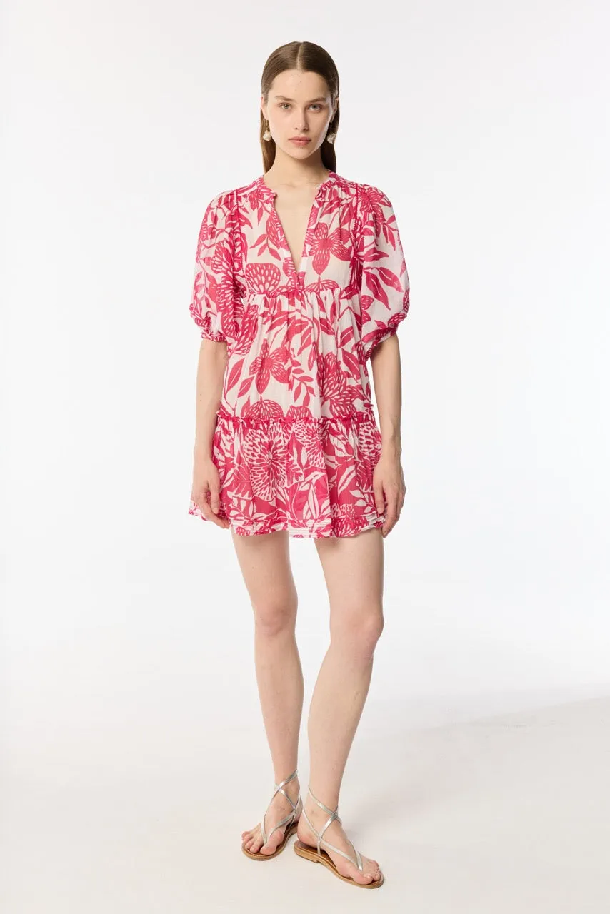 Mini Dress Aria - White Pink Macro Stelis sold by Poupette St Barth product image thumbnail 2