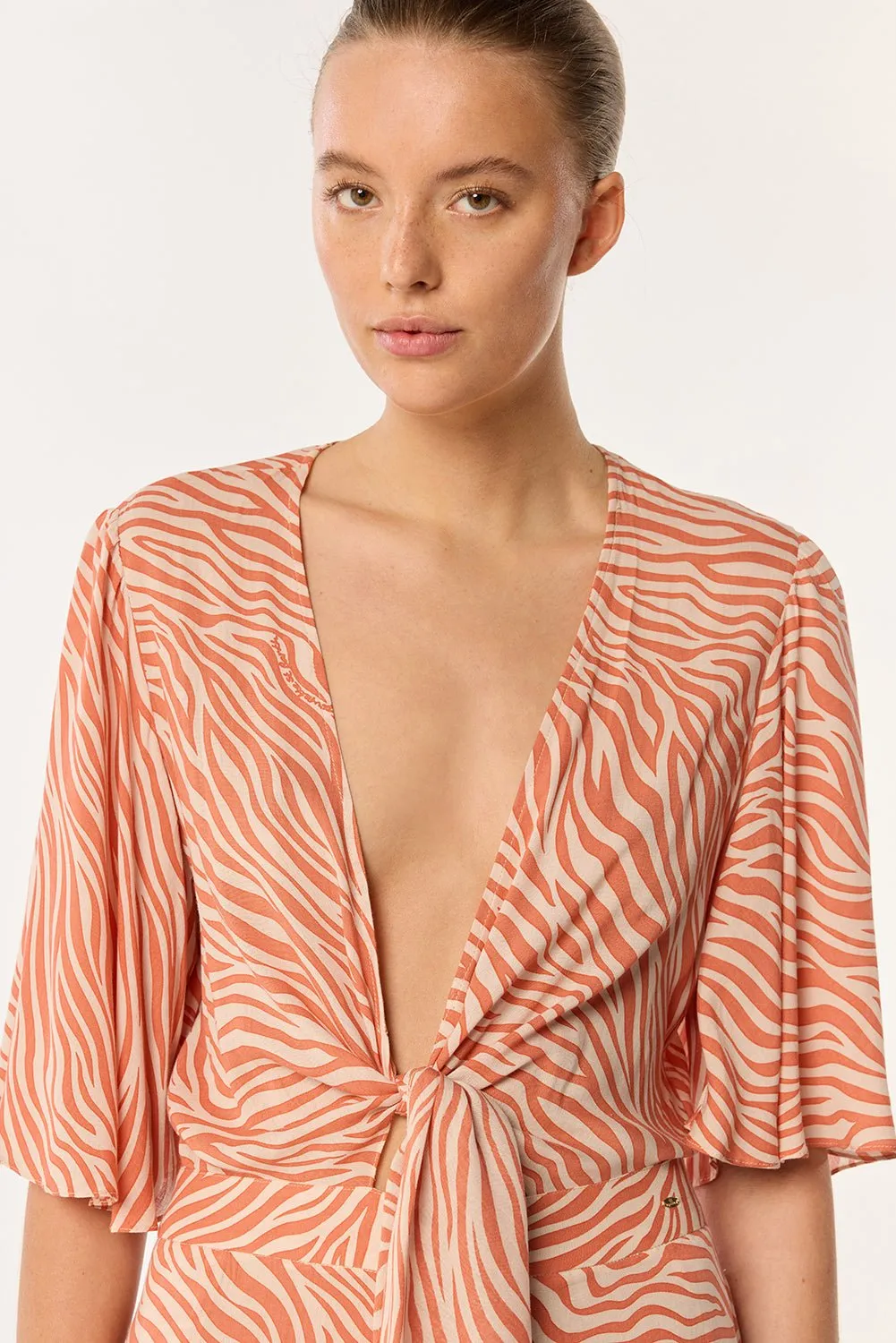 Long Jumpsuit Celie - Orange Zebra Stripes sold by Poupette St Barth product image thumbnail 2