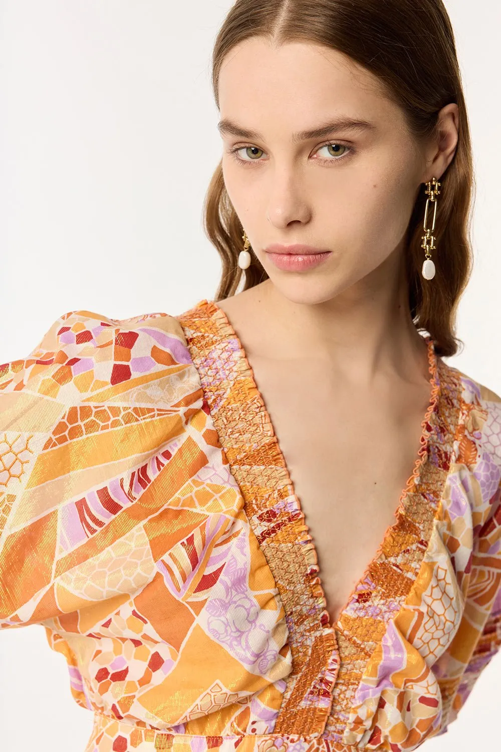 Short Jumpsuit Chantal - Orange Mosaic sold by Poupette St Barth product image thumbnail 2