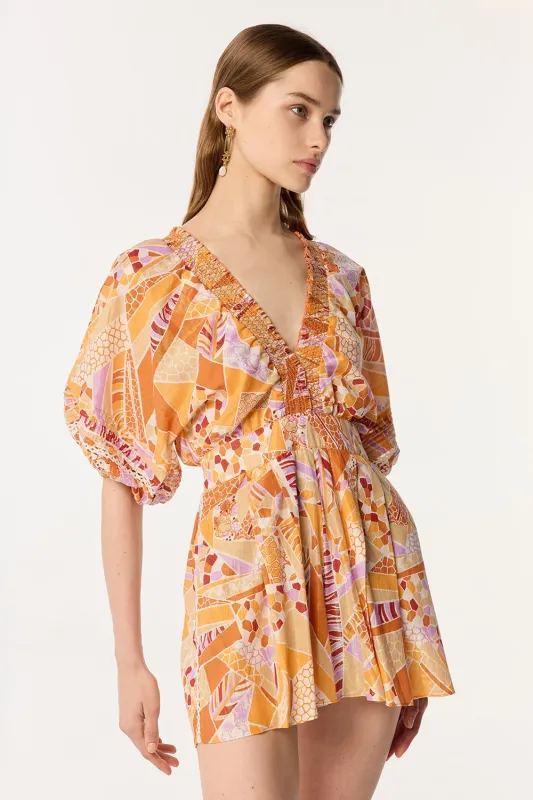 Short Jumpsuit Chantal - Orange Mosaic sold by Poupette St Barth