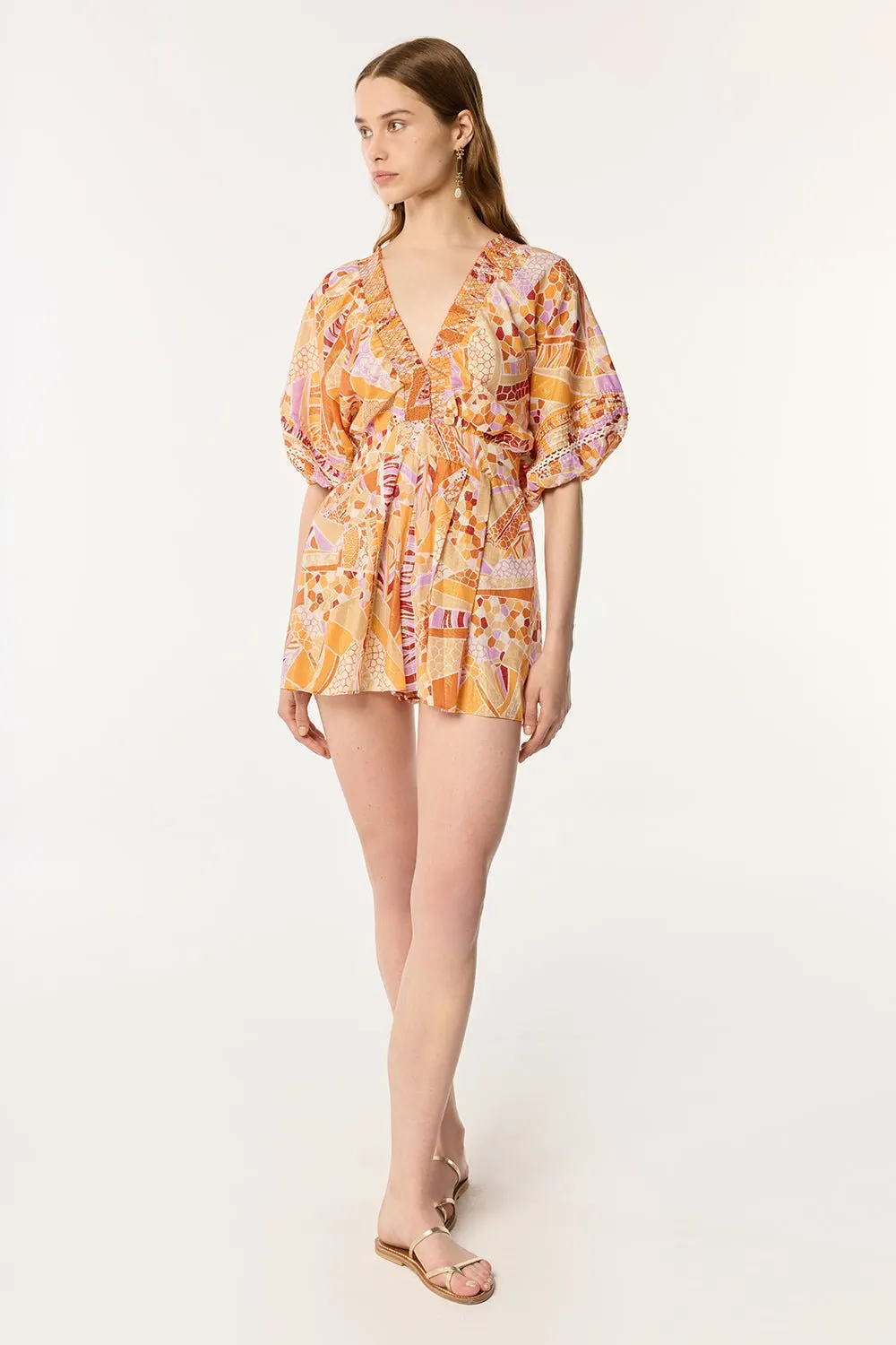 Short Jumpsuit Chantal - Orange Mosaic sold by Poupette St Barth product image thumbnail 3
