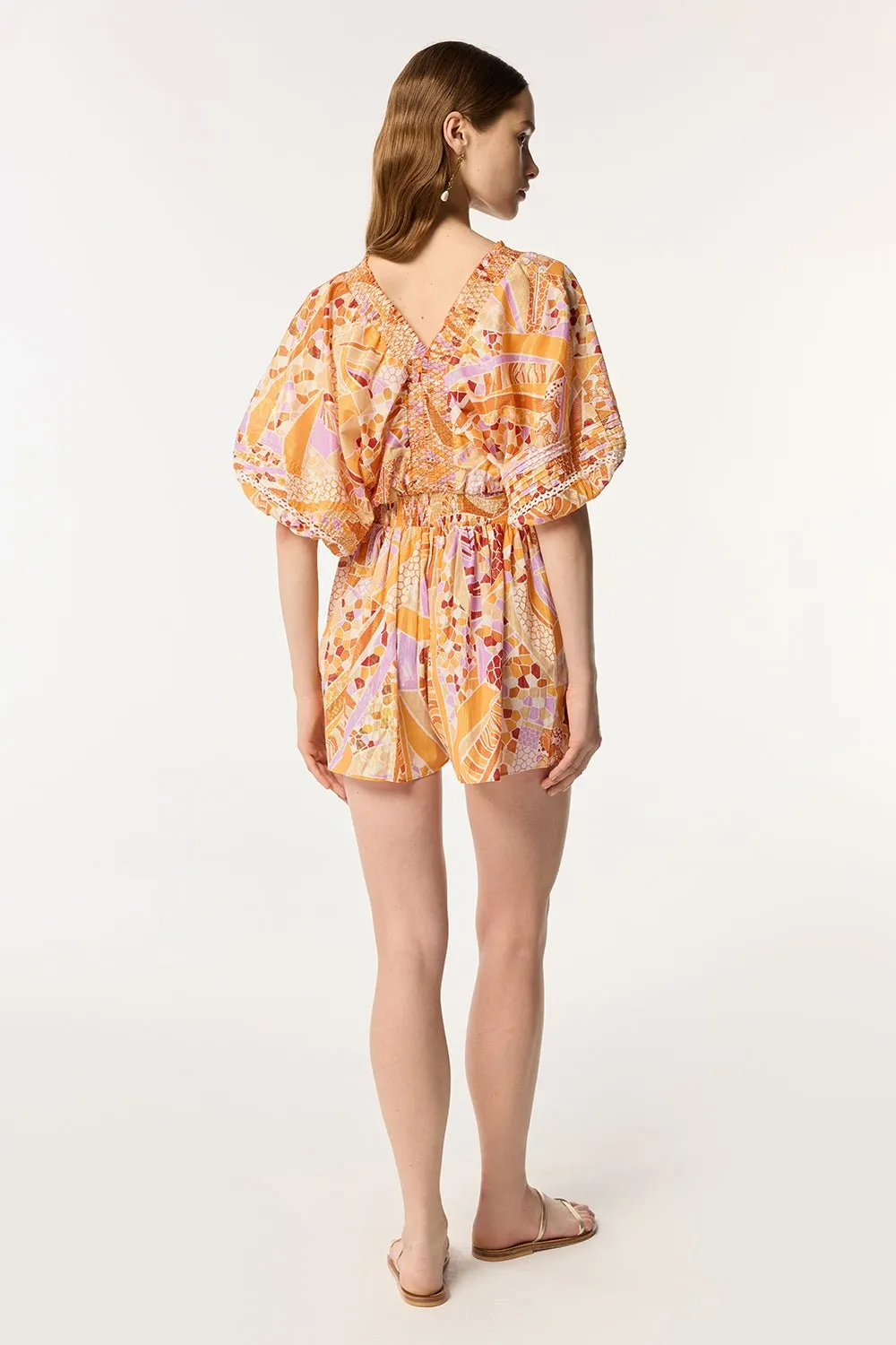 Short Jumpsuit Chantal - Orange Mosaic sold by Poupette St Barth product image thumbnail 4
