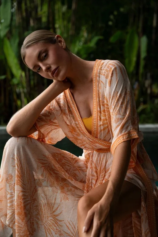 Long Dress Adha - Orange Frangipani sold by Poupette St Barth