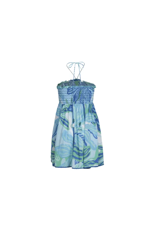 Mini Dress Cycas for girls - Blue Seaweed sold by Poupette St Barth