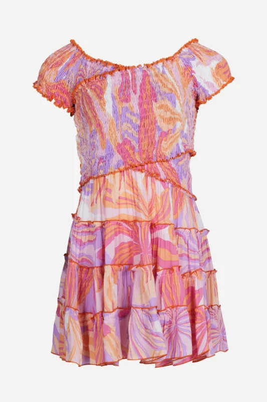 Mini Dress Soledad for girls - Pink Seaweed sold by Poupette St Barth
