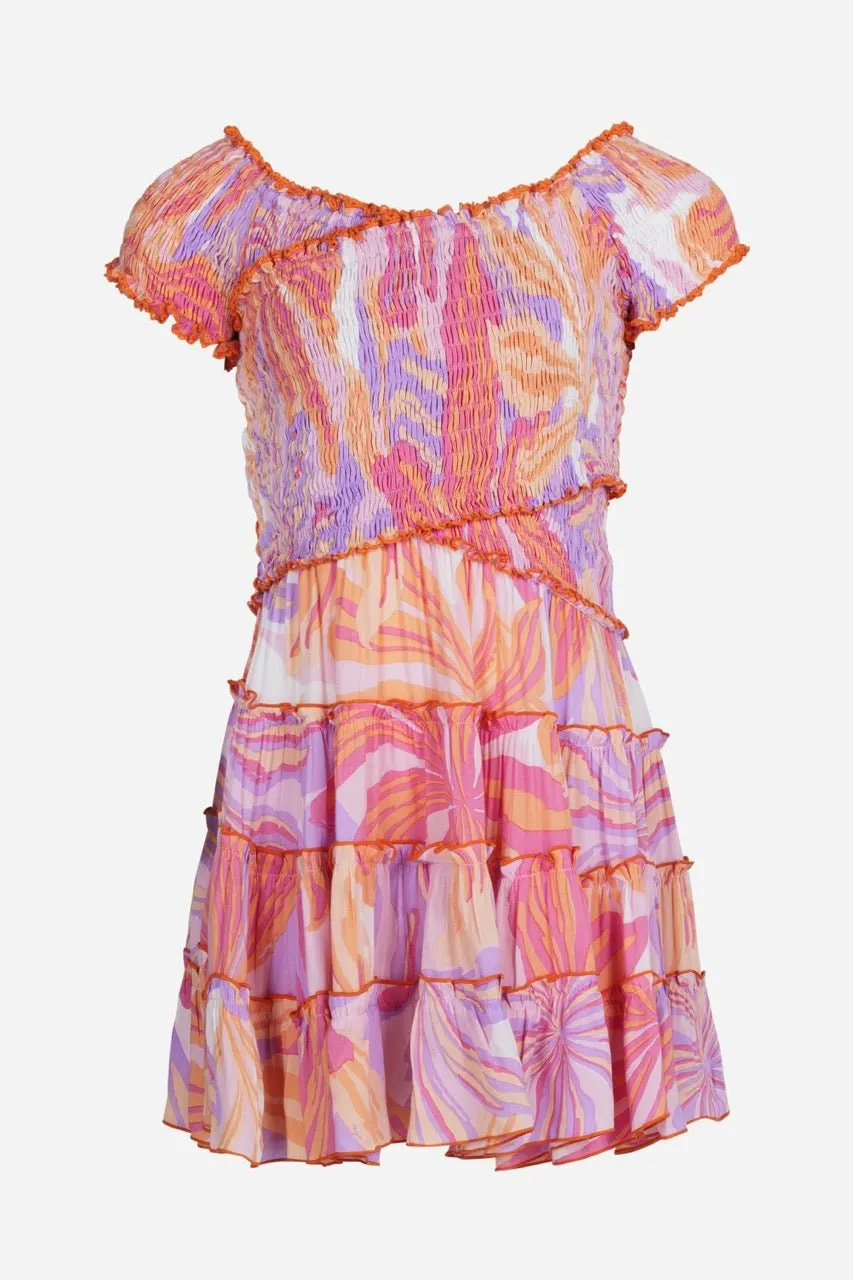 Mini Dress Soledad for girls - Pink Seaweed sold by Poupette St Barth
