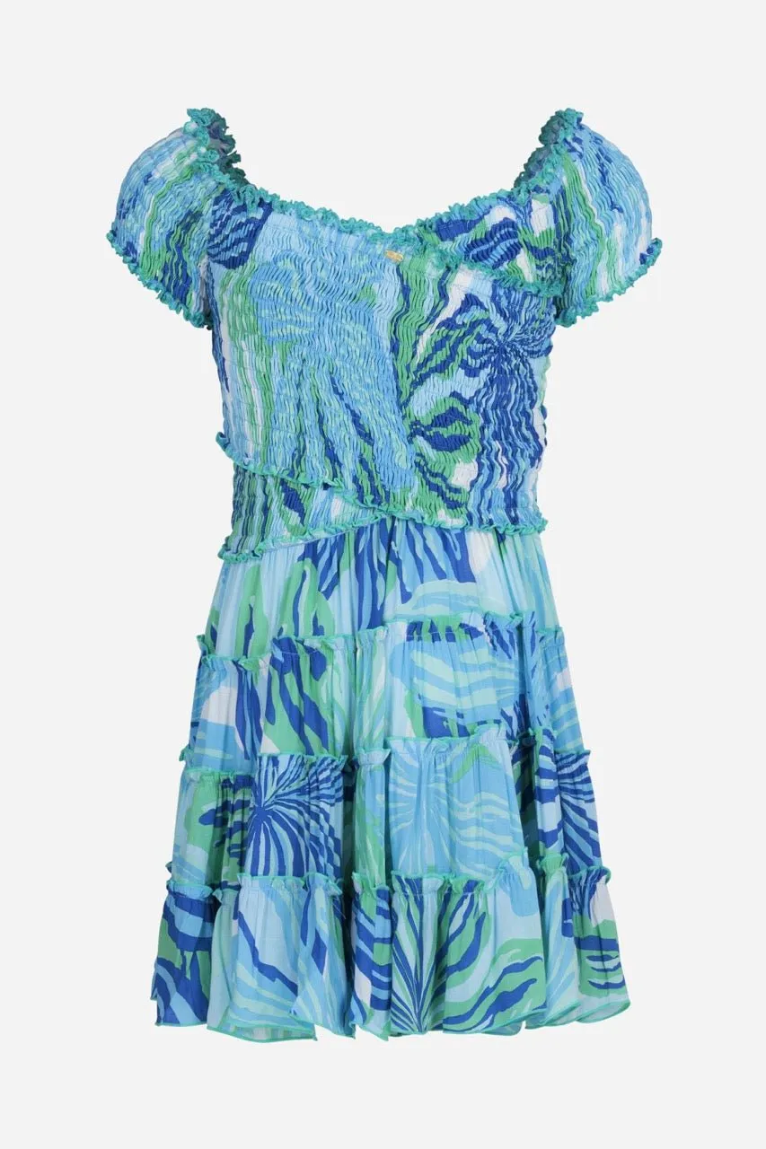 Mini Dress Soledad for girls - Blue Seaweed sold by Poupette St Barth