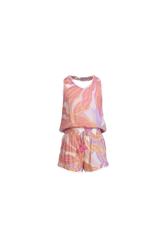 Short Jumpsuit Beth for girls - Pink Seaweed sold by Poupette St Barth