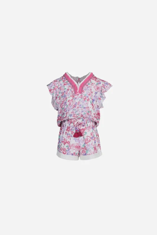 Short Jumpsuit Sasha for girls - Pink Garden Rose sold by Poupette St Barth