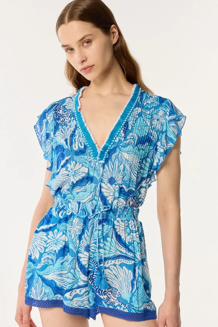 Short Jumpsuit Sasha - Blue Tiger Lily sold by Poupette St Barth product image thumbnail 4