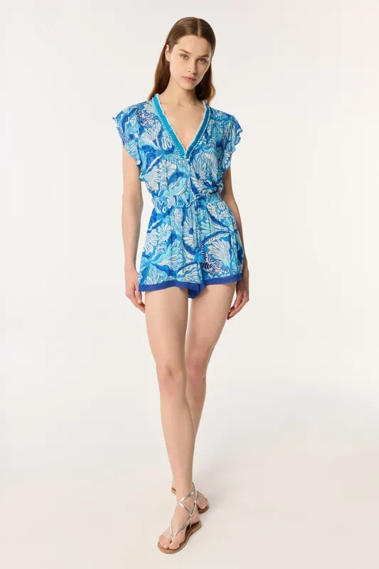 Short Jumpsuit Sasha - Blue Tiger Lily sold by Poupette St Barth