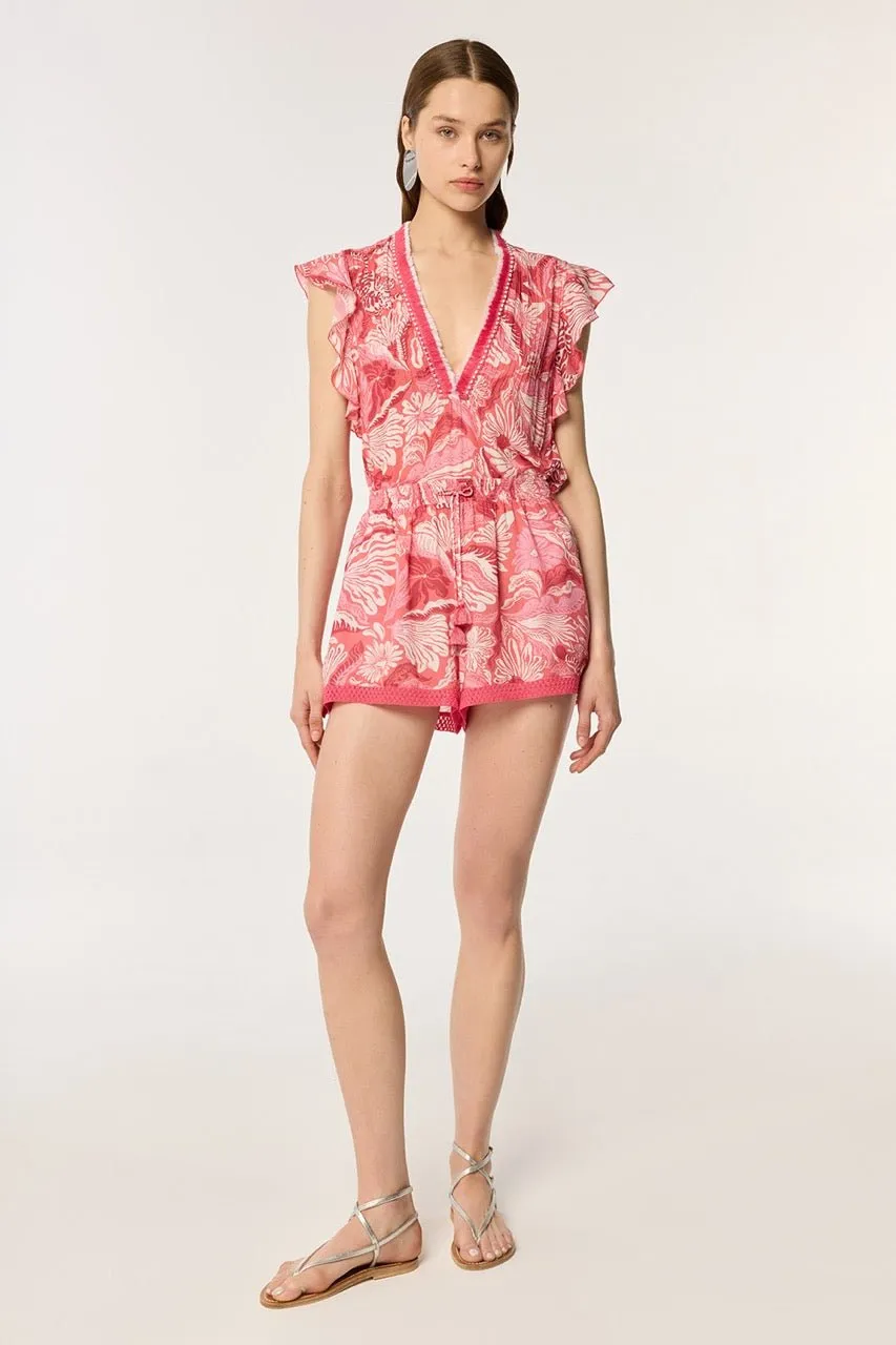 Short Jumpsuit Sasha - Pink Tiger Lily sold by Poupette St Barth product image thumbnail 4