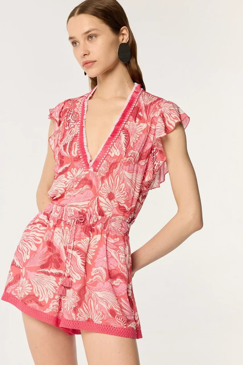 Short Jumpsuit Sasha - Pink Tiger Lily sold by Poupette St Barth product image thumbnail 3