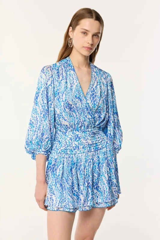 Mini Dress Colleen - Blue Wavy Animalier sold by Poupette St Barth