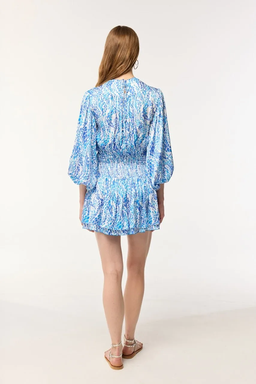 Mini Dress Colleen - Blue Wavy Animalier sold by Poupette St Barth product image thumbnail 3