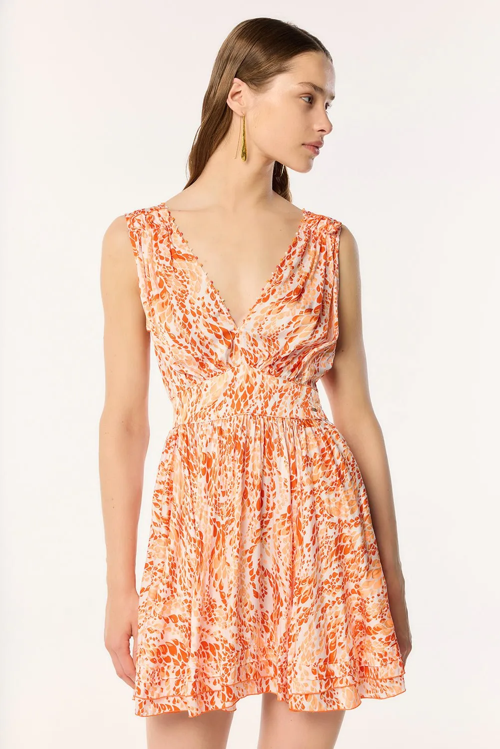 Mini Dress Bessie - Orange Wavy Animalier sold by Poupette St Barth product image thumbnail 3