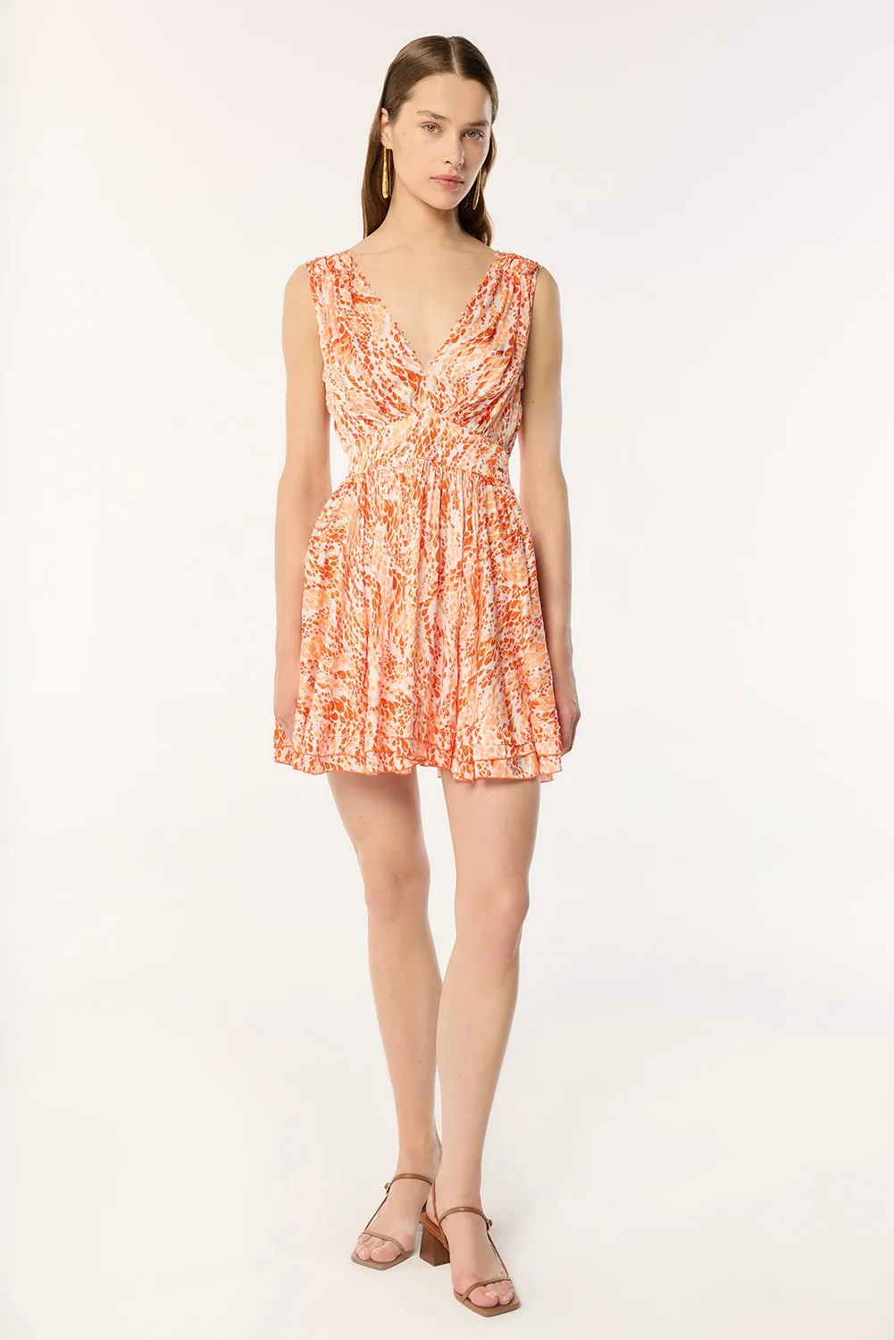 Mini Dress Bessie - Orange Wavy Animalier sold by Poupette St Barth