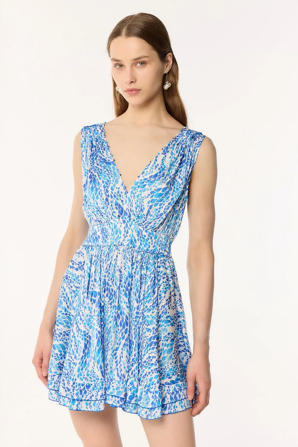 Mini Dress Bessie - Blue Wavy Animalier sold by Poupette St Barth product image thumbnail 2