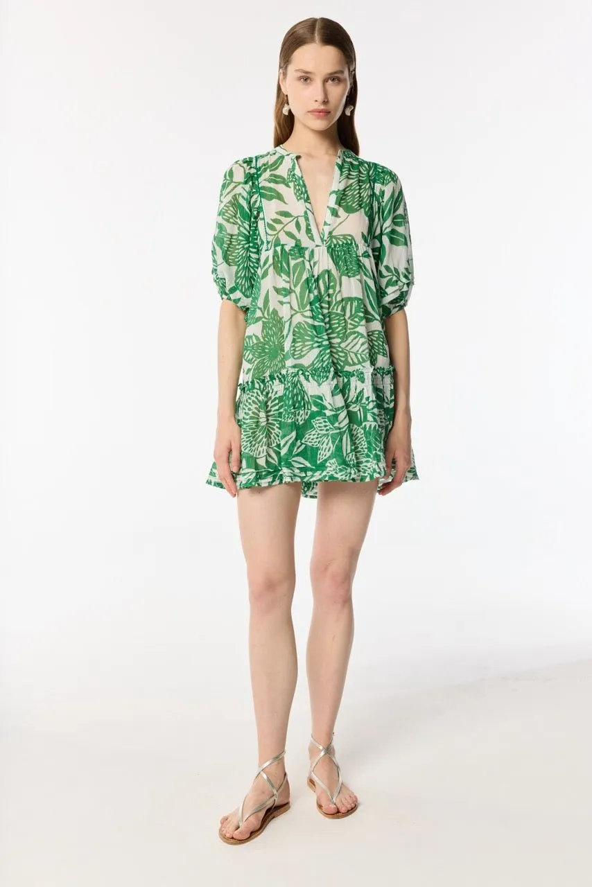 Mini Dress Aria - White Green Macro Stelis sold by Poupette St Barth product image thumbnail 2