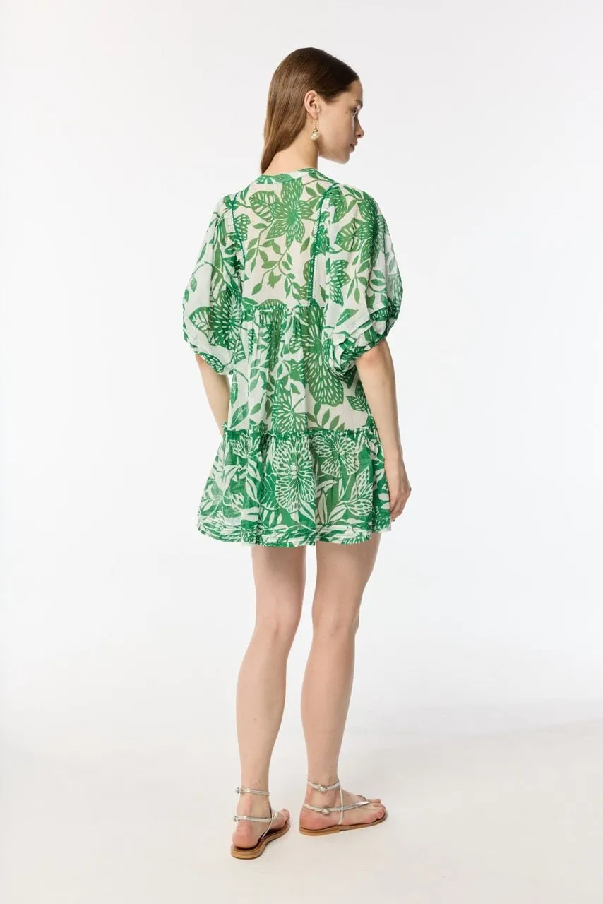 Mini Dress Aria - White Green Macro Stelis sold by Poupette St Barth product image thumbnail 3