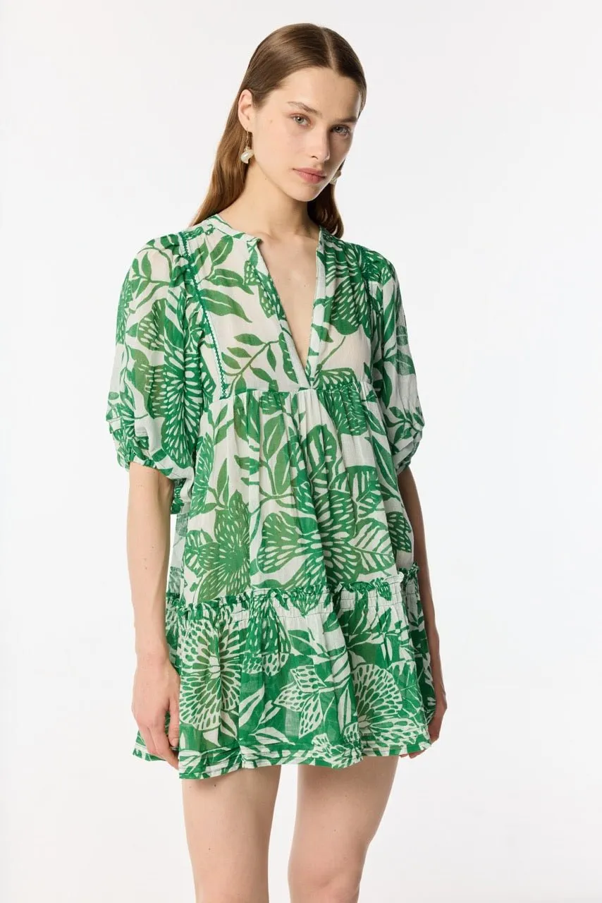 Mini Dress Aria - White Green Macro Stelis sold by Poupette St Barth