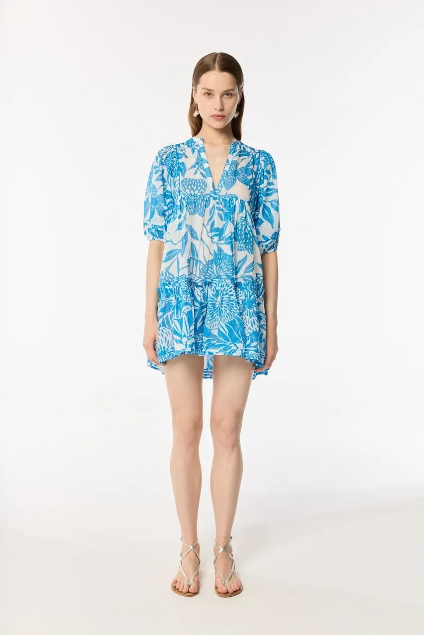 Mini Dress Aria - White Blue Macro Stelis sold by Poupette St Barth product image thumbnail 5
