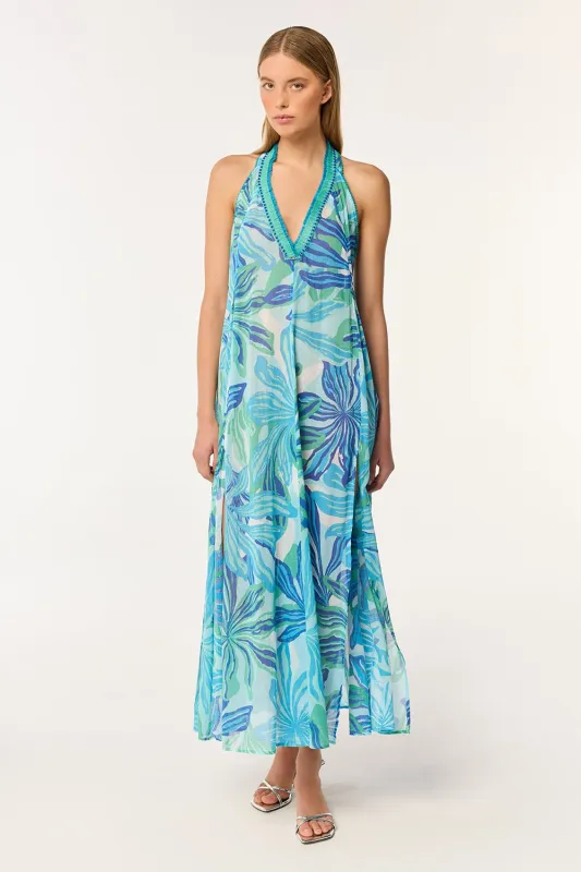 Long Dress Nava - Blue Seaweed sold by Poupette St Barth