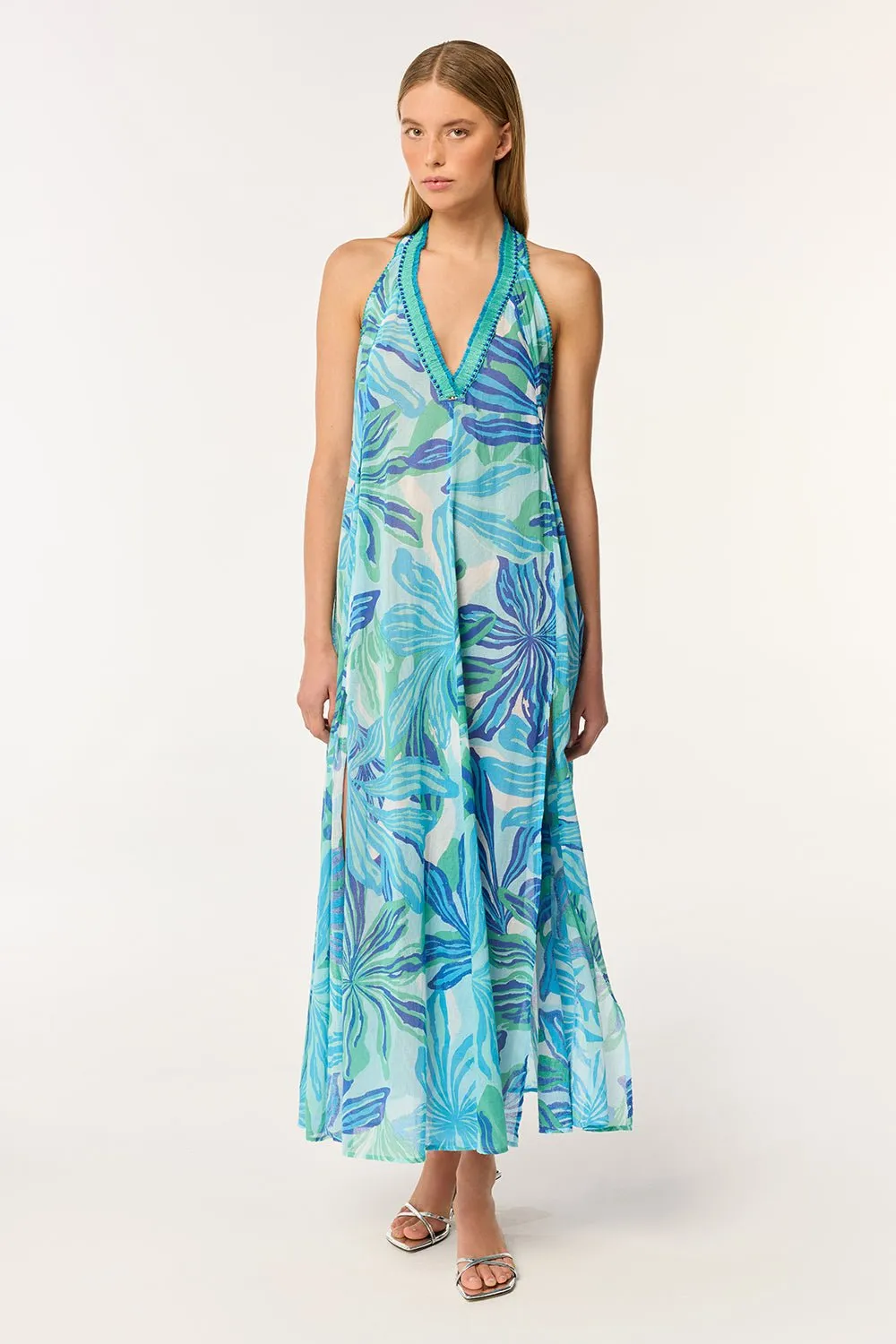 Long Dress Nava - Blue Seaweed sold by Poupette St Barth