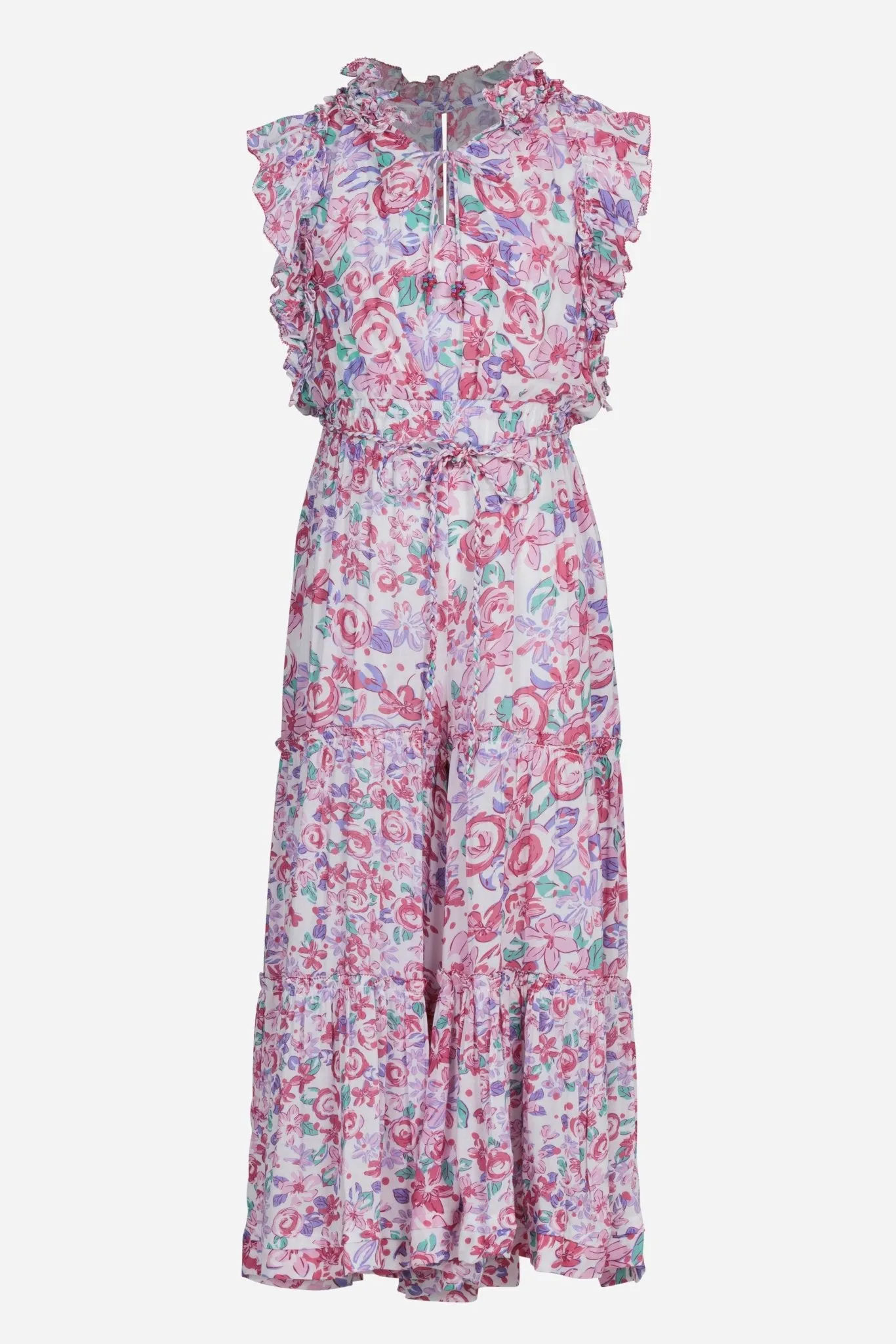 Long Jumpsuit Belene for girls - Pink Garden Rose sold by Poupette St Barth