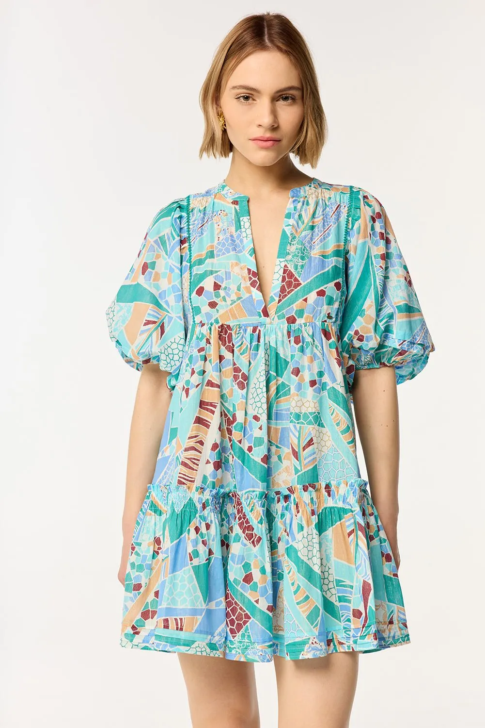 Mini Dress Aria - Blue Mosaic sold by Poupette St Barth