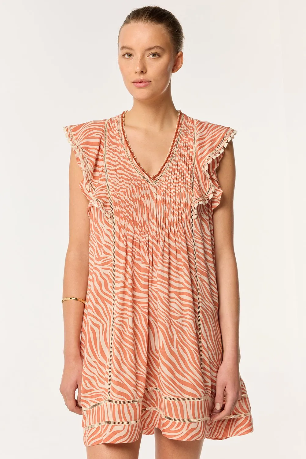 Mini Dress Camelia - Orange Zebra Stripes sold by Poupette St Barth