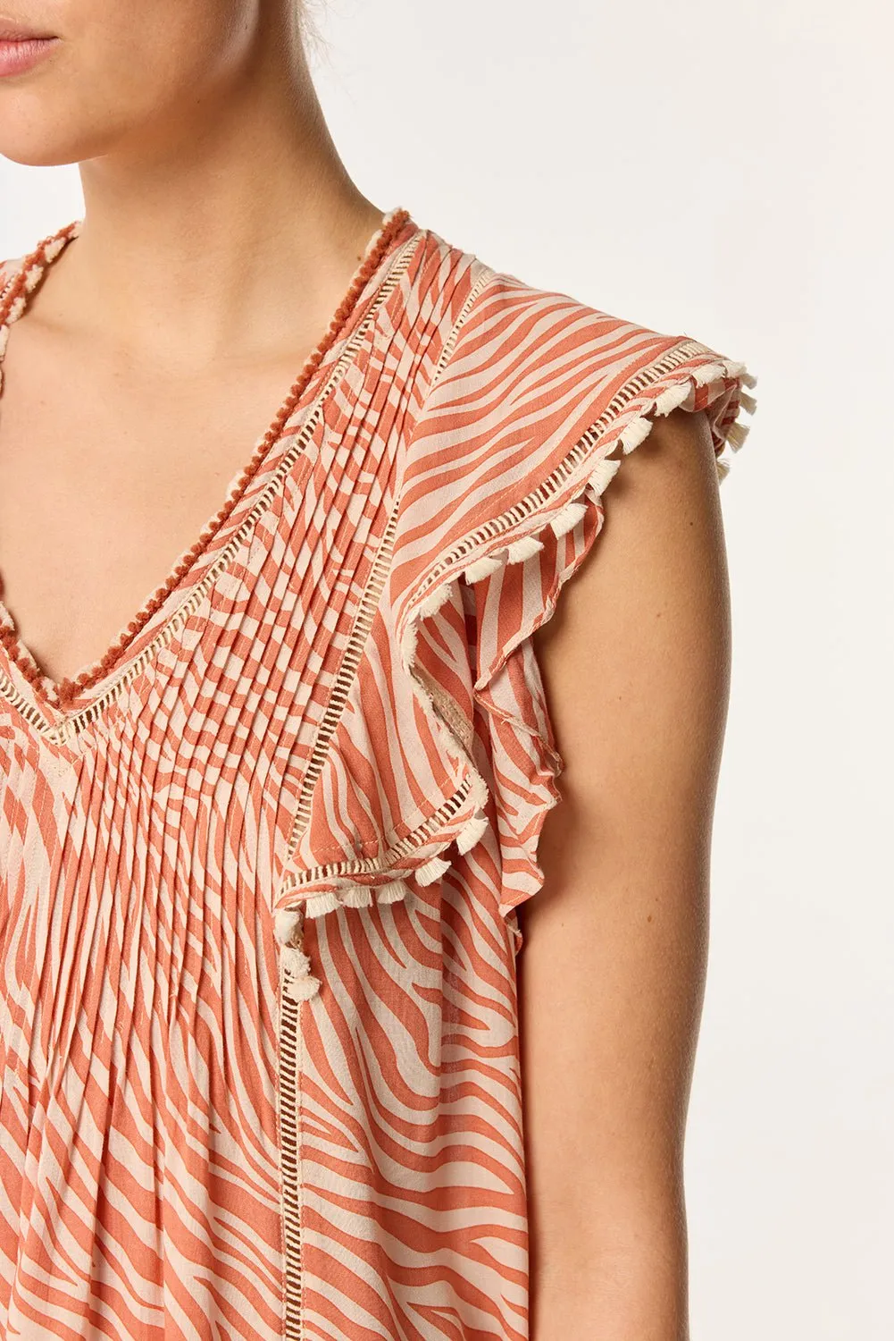 Mini Dress Camelia - Orange Zebra Stripes sold by Poupette St Barth product image thumbnail 3